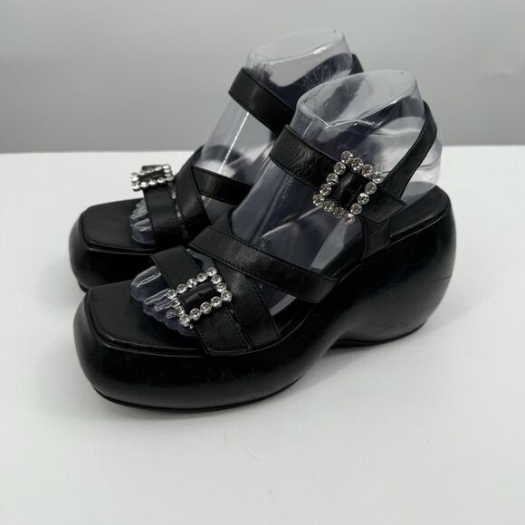 Free People Brooklyn US 7.5 Shoes Black Leather Ankle Strap Platform Sandals - Picture 6 of 16